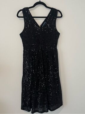 Draper James RSVP Black Sequin Midi Dress Size 8 Sleeveless V-Neck
